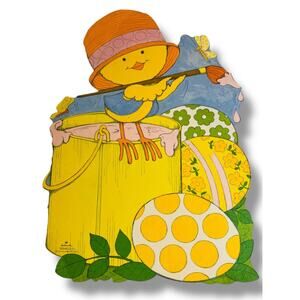 1970s Hallmark Easter Diecut Decor Chick Painting Eggs 12" 35EHD 15-1